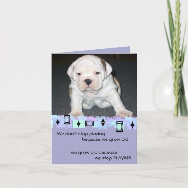Cartão Bulldog Puppy Birthday Greetings (Frente)