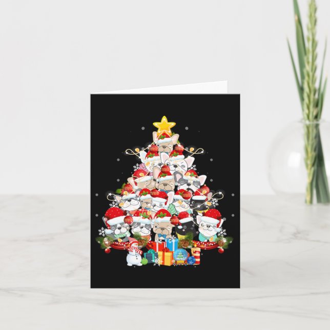 Cartão Bulldog Santa Claus Xmas Tree Lights Feliz Natal (Frente)