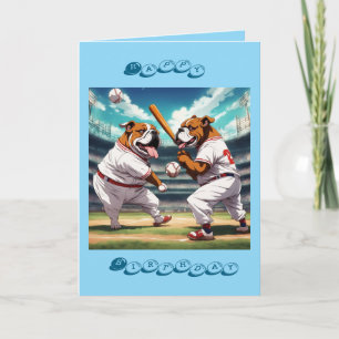 Cartão Bulldogs jogando beisebol Feliz Aniversário
