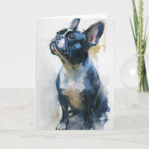 Cartão Bulldogue francês aquarela sentado