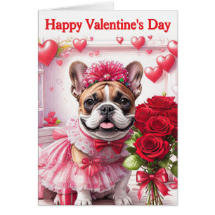 Cartão Bulldogue Francês Rosas French Bulldog