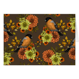 Cartão Bullfinch on autumn florals