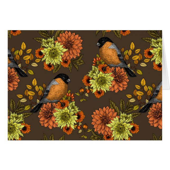 Cartão Bullfinch on autumn florals (Frente Horizontal)