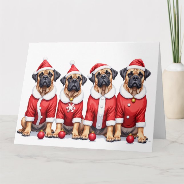 Cartão Bullmastiff Christmas Dress Santa Hat (Frente)