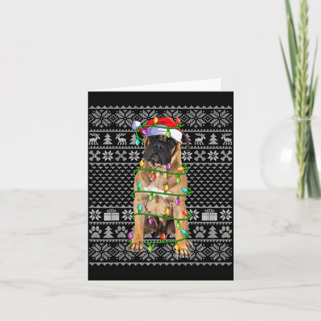 Cartão Bullmastiff Christmas Lights Ugly Sweater Funny Pe (Frente)