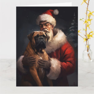 Cartão Bullmastiff Com Papai Noel Natal Festivo
