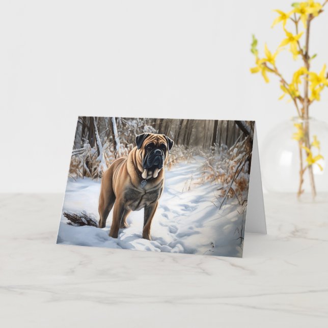 Cartão Bullmastiff Deixar Neve Natal (Flor Amarela)
