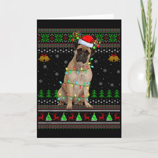 Cartão Bullmastiff Dog Ugly Christmas Sweaters Holiday Sa (Frente)