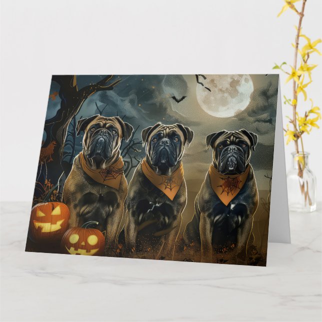 Cartão Bullmastiff Halloween Spooky (Flor Amarela)