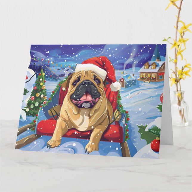 Cartão Bullmastiff no Natal de Sleigh Snow (Flor Amarela)