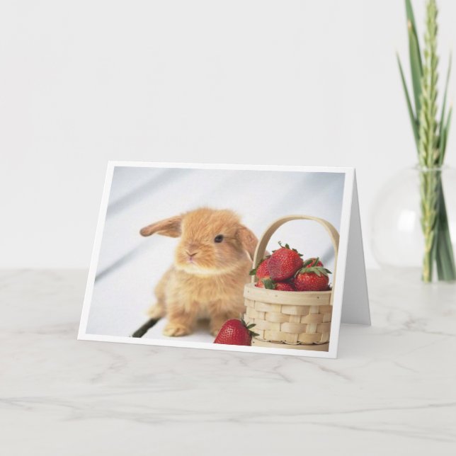 Cartão Bunnies and Strawberries (Frente)