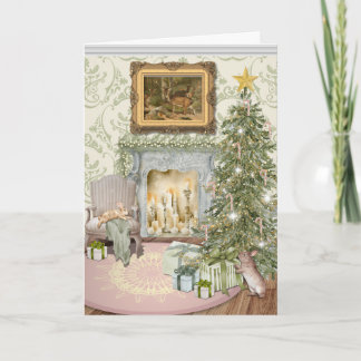 Cartão Bunnies Celebrating Christmas Folded Greeting Card