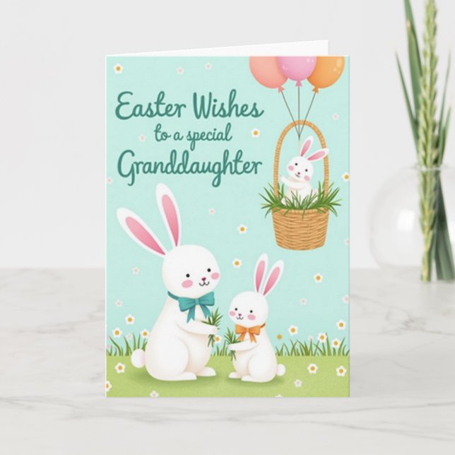 Cartão Bunnies Easter Wishes Granddaughter Card (Frente)