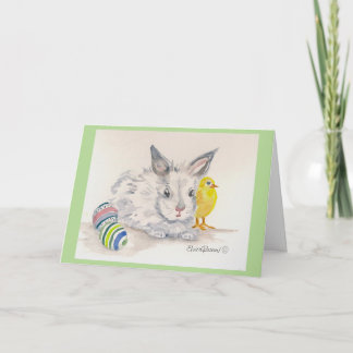 Cartão Bunny and Chick Easter Watercolor Card