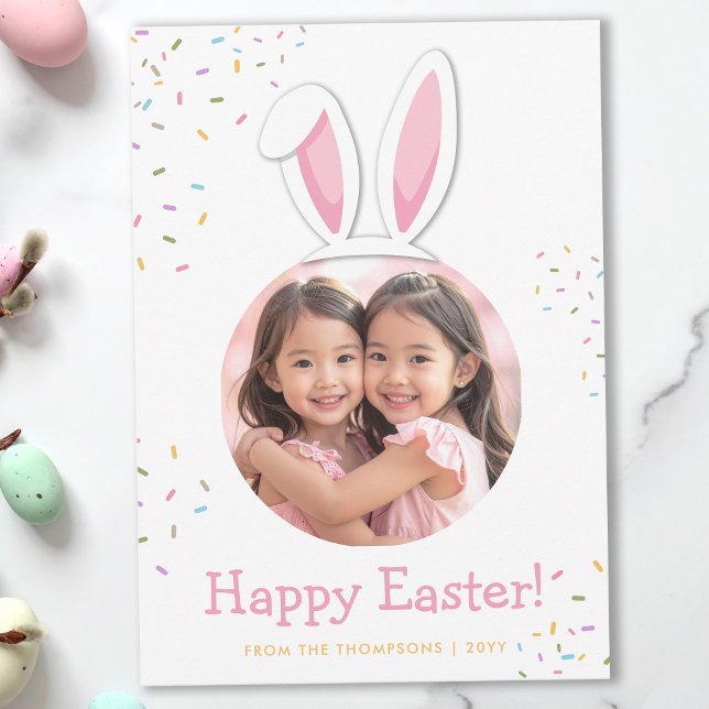 Cartão Bunny Ears And Colorful Sprinkles Easter Photo (Criador carregado)