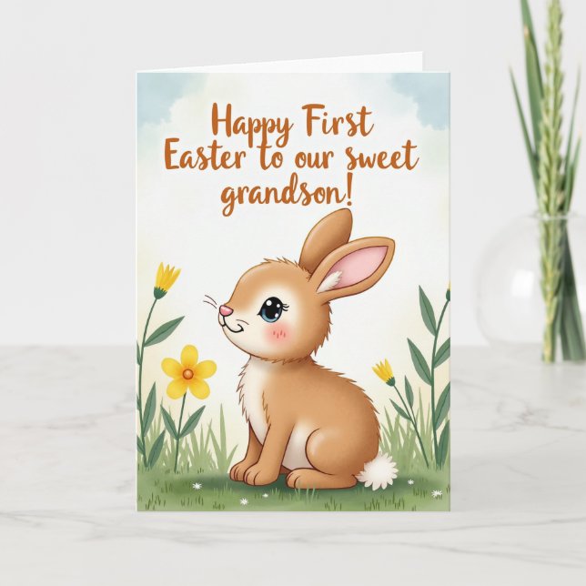 Cartão Bunny Flower Easter Card (Frente)