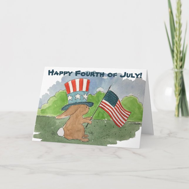 Cartão Bunny Happy Fourth of July Card Party Invitation (Frente)