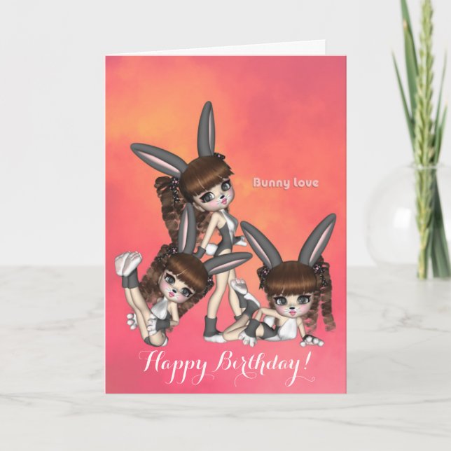 Cartão Bunny Love Triplets Birthday Card (Frente)