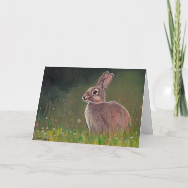 Cartão Bunny no Meadow Animal Art Greeting Card (Frente)
