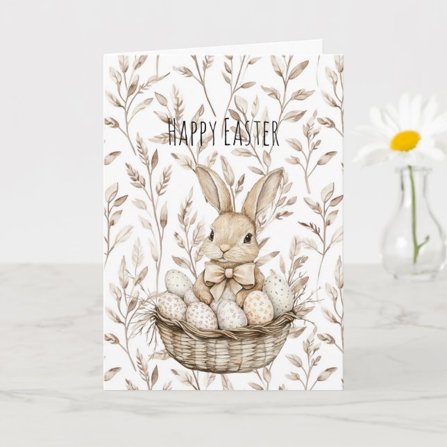 Cartão Bunny Rabbit in Basket Easter Eggs   (Planta pequena)