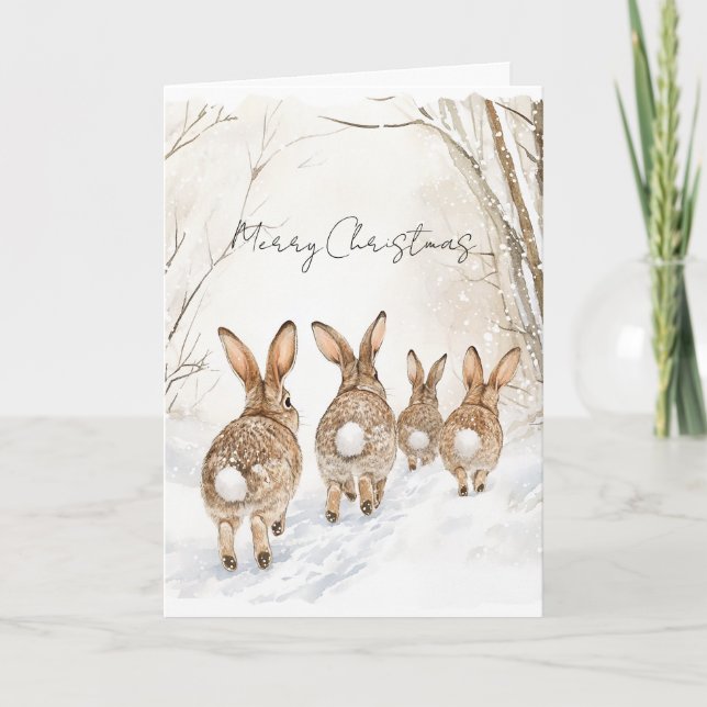 Cartão Bunny Rabbits in Snow Christmas (Frente)