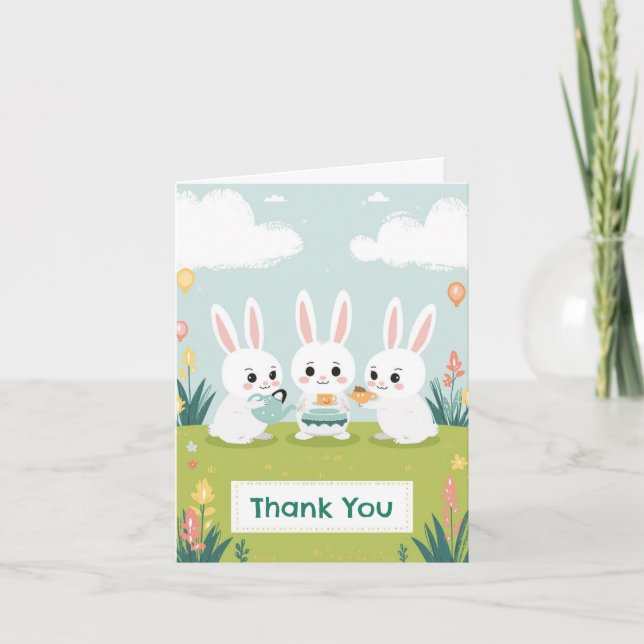 Cartão Bunny Tea Party Thank You Card | Cute Rabbit Girls (Frente)