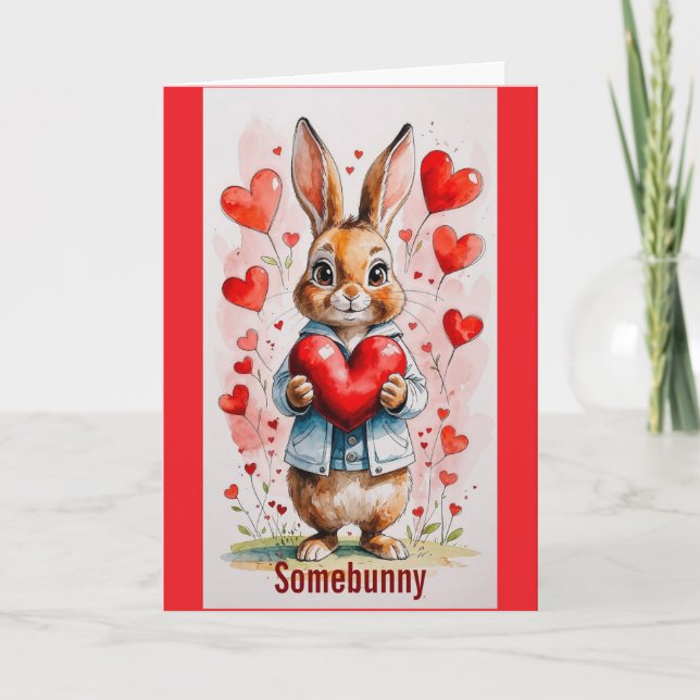Cartão Bunny With Hearts Valentine Day Greeting Card (Frente)