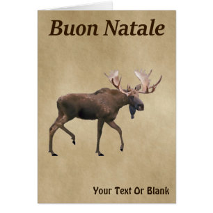 Cartão Buon Natale - Bull Moose On Old Paper