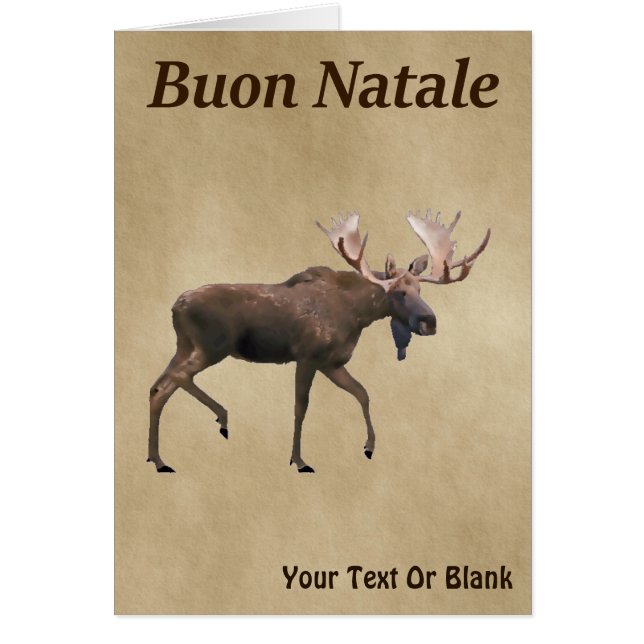Cartão Buon Natale - Bull Moose On Old Paper (Frente)
