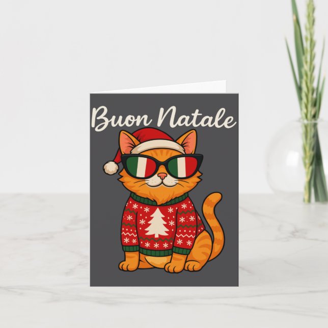 Cartão Buon Natale Italian Cat Christmas, Italy Pride Hol (Frente)