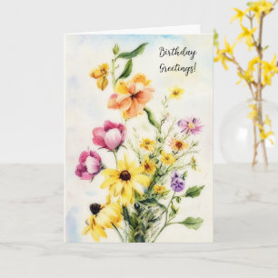 Cartão Buquê alegre de flores silvestres Aniversário