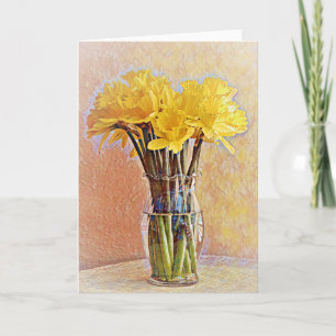Cartão Buquê da placa de arte das flores amarelas brilha