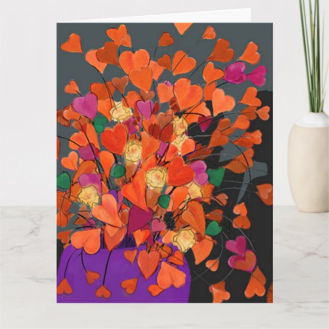 Cartão Buquê de Aniversário de Corações (Frente)