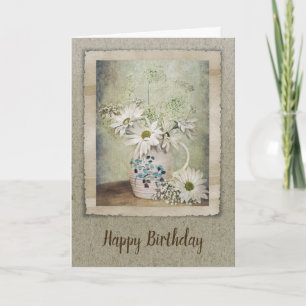 Cartão Buquê de aniversário Vintage Daisy