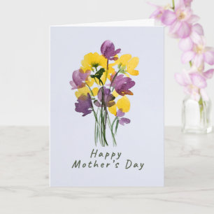 Cartão Buquê de Dia das Mães Roxo e Amarelo