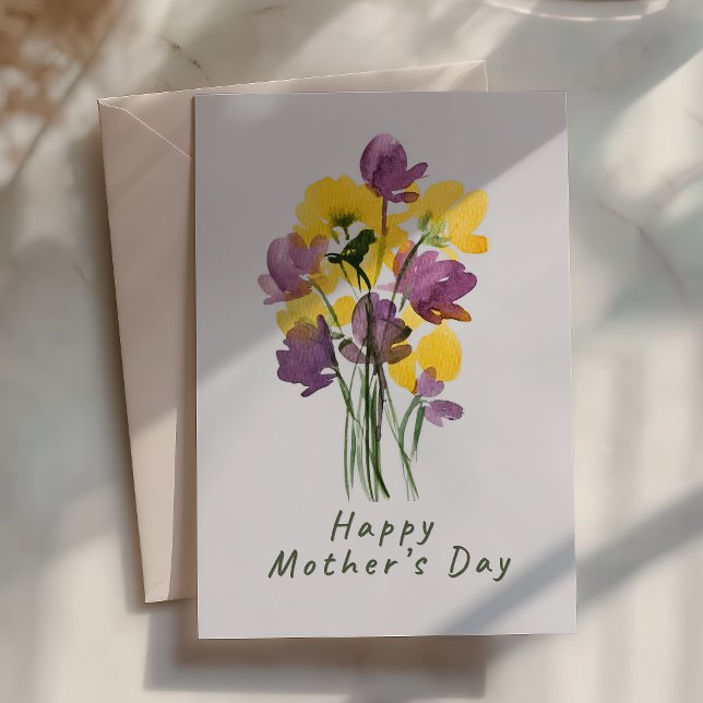 Cartão Buquê de Dia das Mães Roxo e Amarelo   (Criador carregado)