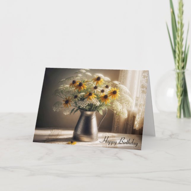 Cartão Buquê De Flor De Aniversário Do Outono No Local (Frente)