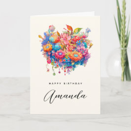 Cartão Buquê de Flor de Verão Whimsic Boho Birthday