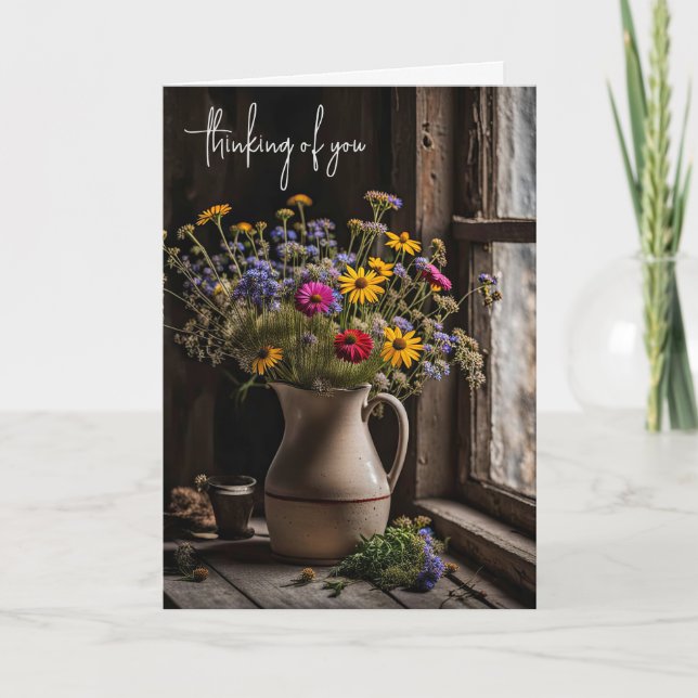 Cartão Buquê de flor selvagem por pensar em você (Frente)