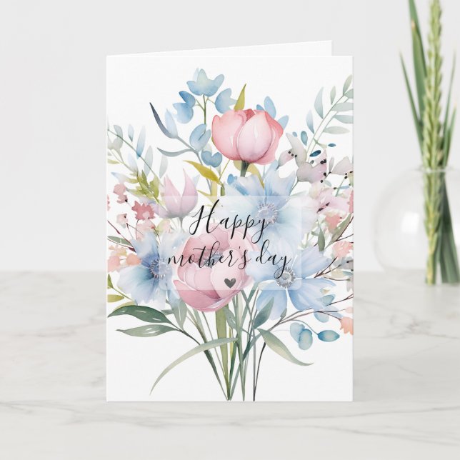 Cartão Buquê de Flores Aquarela Dia das Mães  (Frente)