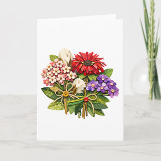 Cartão Buquê de Flores Artesanais em Mídia Mista