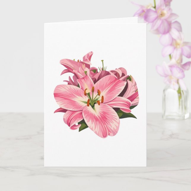Cartão Buquê de Flores de Lírio Rosa (Orquídea)