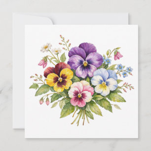 Cartão Buquê de Flores de Pensamentos à Aguarela