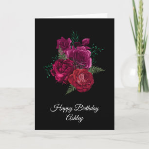 Cartão Buquê de Flores de Rosa Magenta Elegante de Aniver