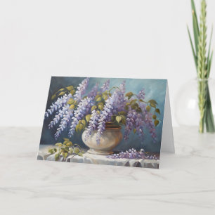 Cartão Buquê de Flores de Wistéria em um Vaso