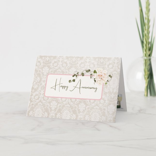 Cartão Buquê de Hydrangea do Aniversário do Damask (Frente)