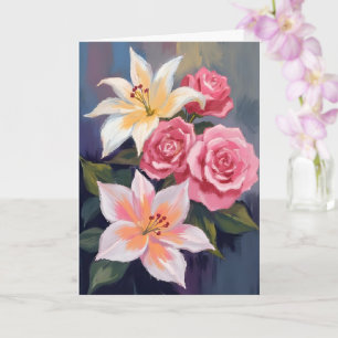 Cartão Buquê de Lírios Brancos Rosa Rosa Aquarela Floral