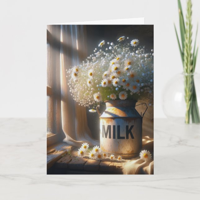 Cartão Buquê de margarida de aniversário em lata velha (Frente)