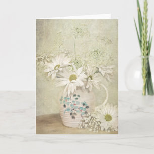 Cartão buquê de margarida vintage em pitcher