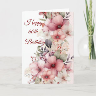 Cartão Buquê de Rosas Cor-de-Rosa em Aquarela para 60º an